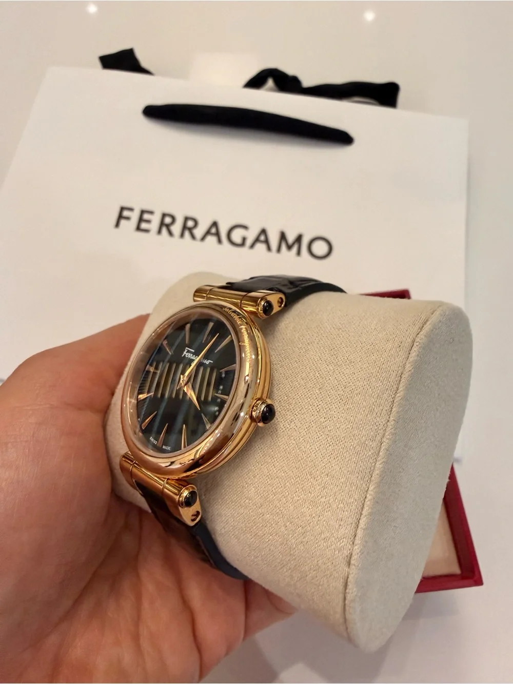 Salvatore Ferragamo Idillio SFYP01122 Black Croc Embossed 36mm Rose Gold Watch
